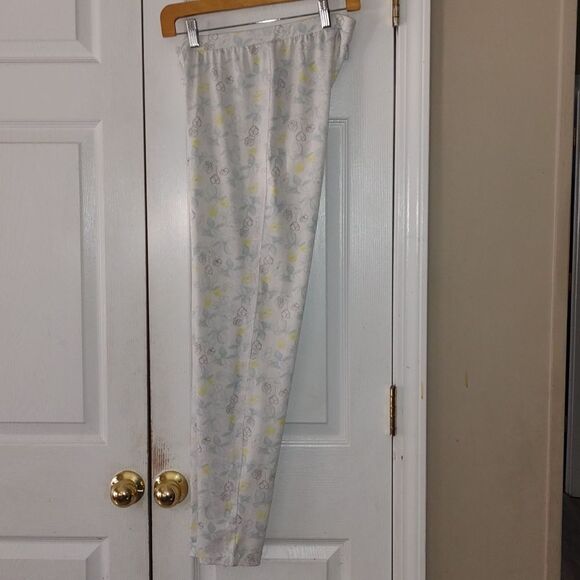 Nanette Lepore white gray yellow blue lace side trim lounge resort pj pants Sz M - Picture 6 of 8